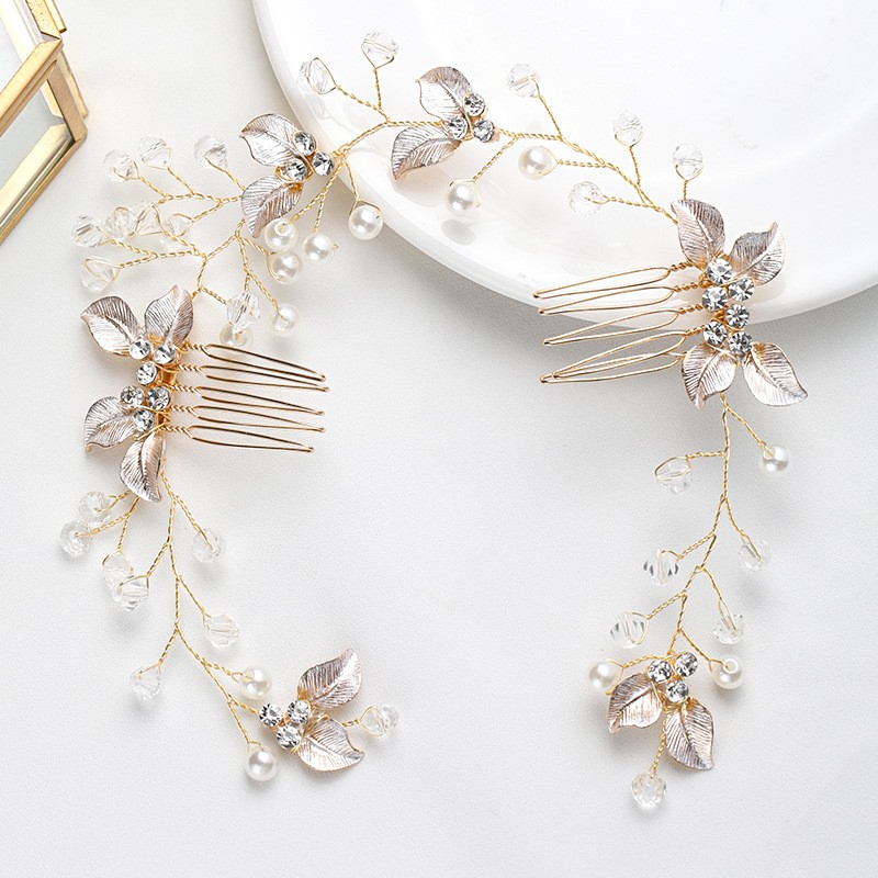 Haarschmuck Frisur Kette Strass / Perlen Braut Diadem Kopfschmuck - Gold