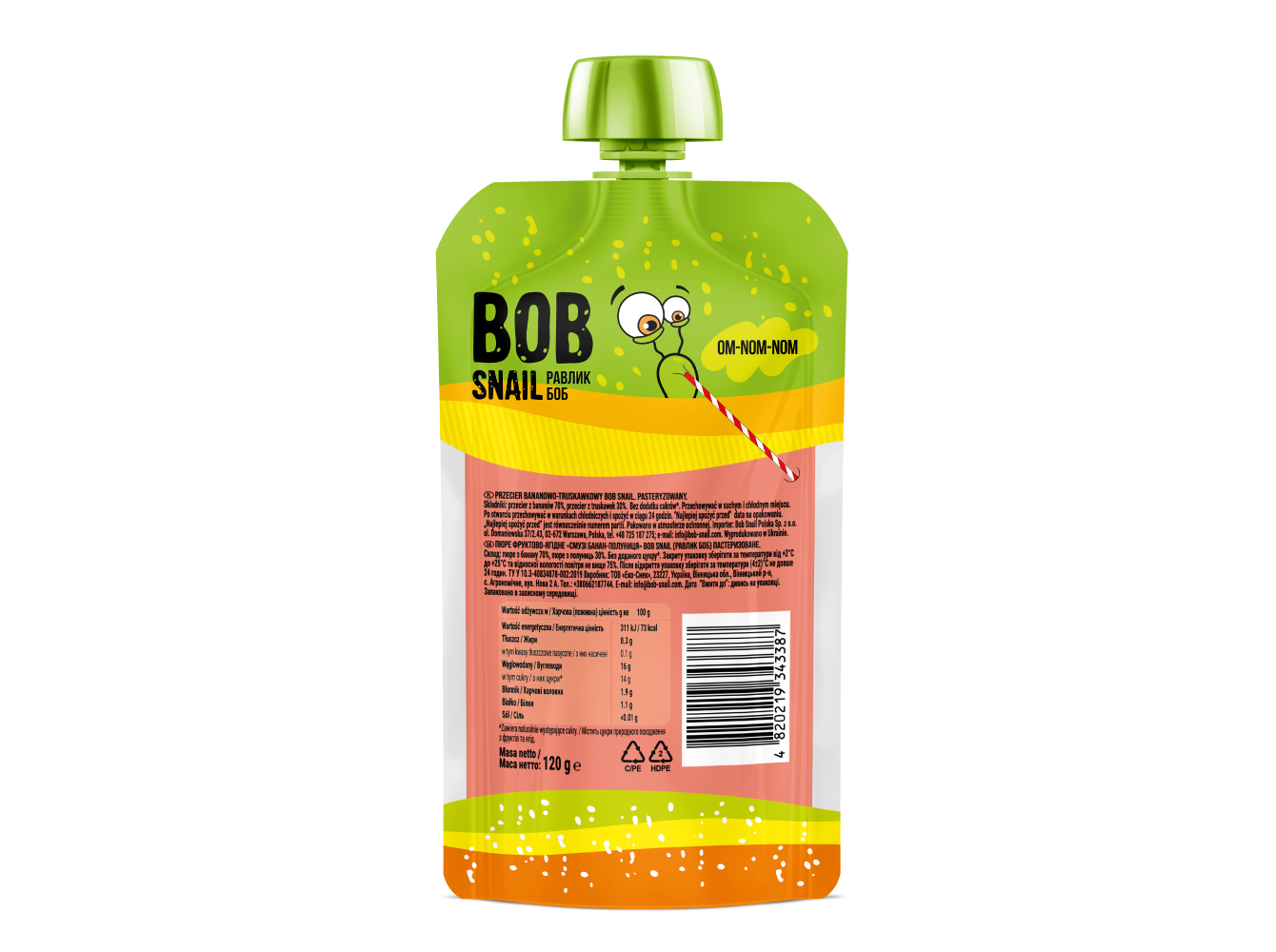 PURÉ DE FRUTA BOB SNAIL BANANA E MORANGO 120 G