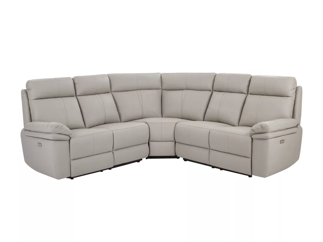 Canapé d'angle relax électrique en cuir gris clair MESOLA