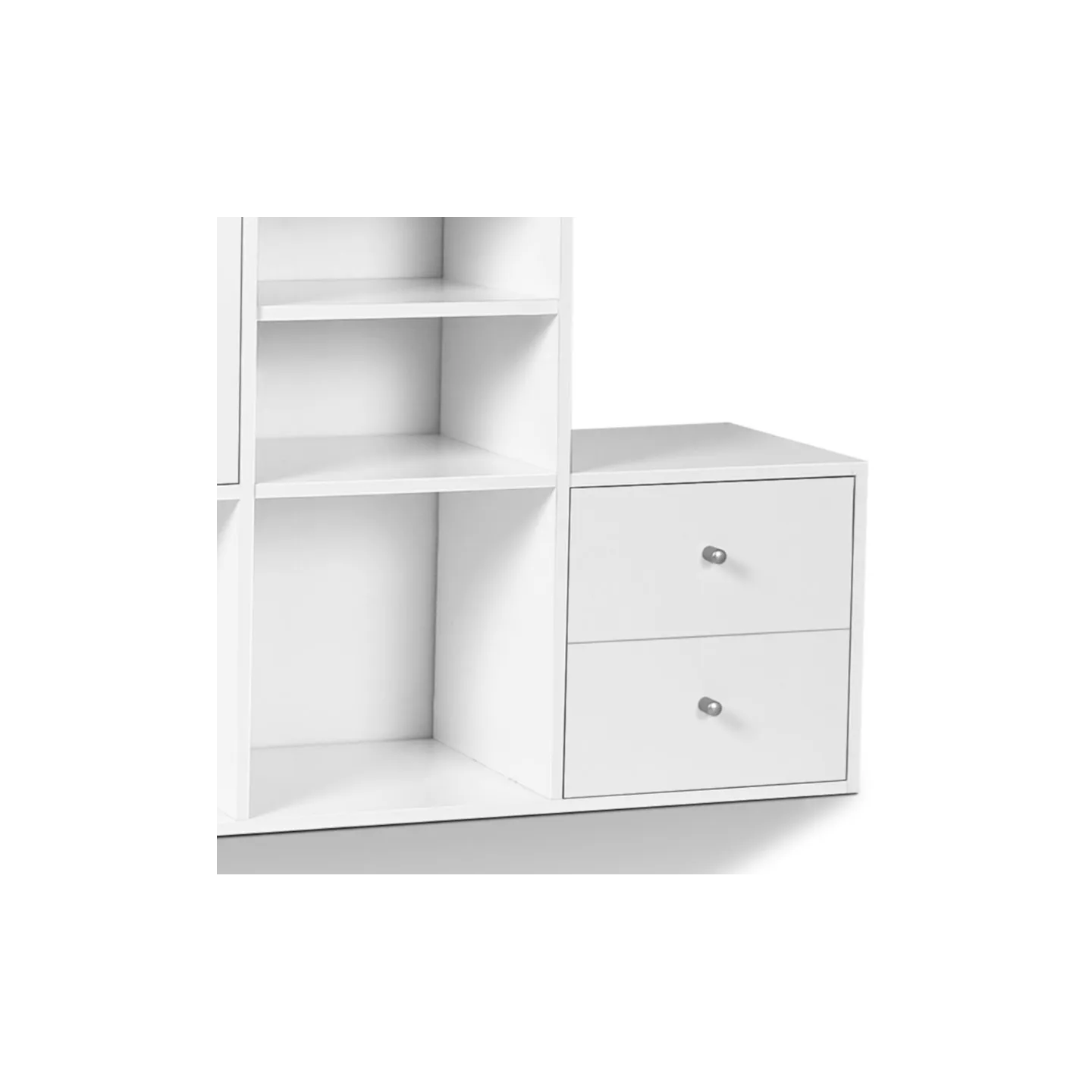 Meuble de rangement en escalier LIAM 3 niveaux bois blanc avec porte et tiroirs
