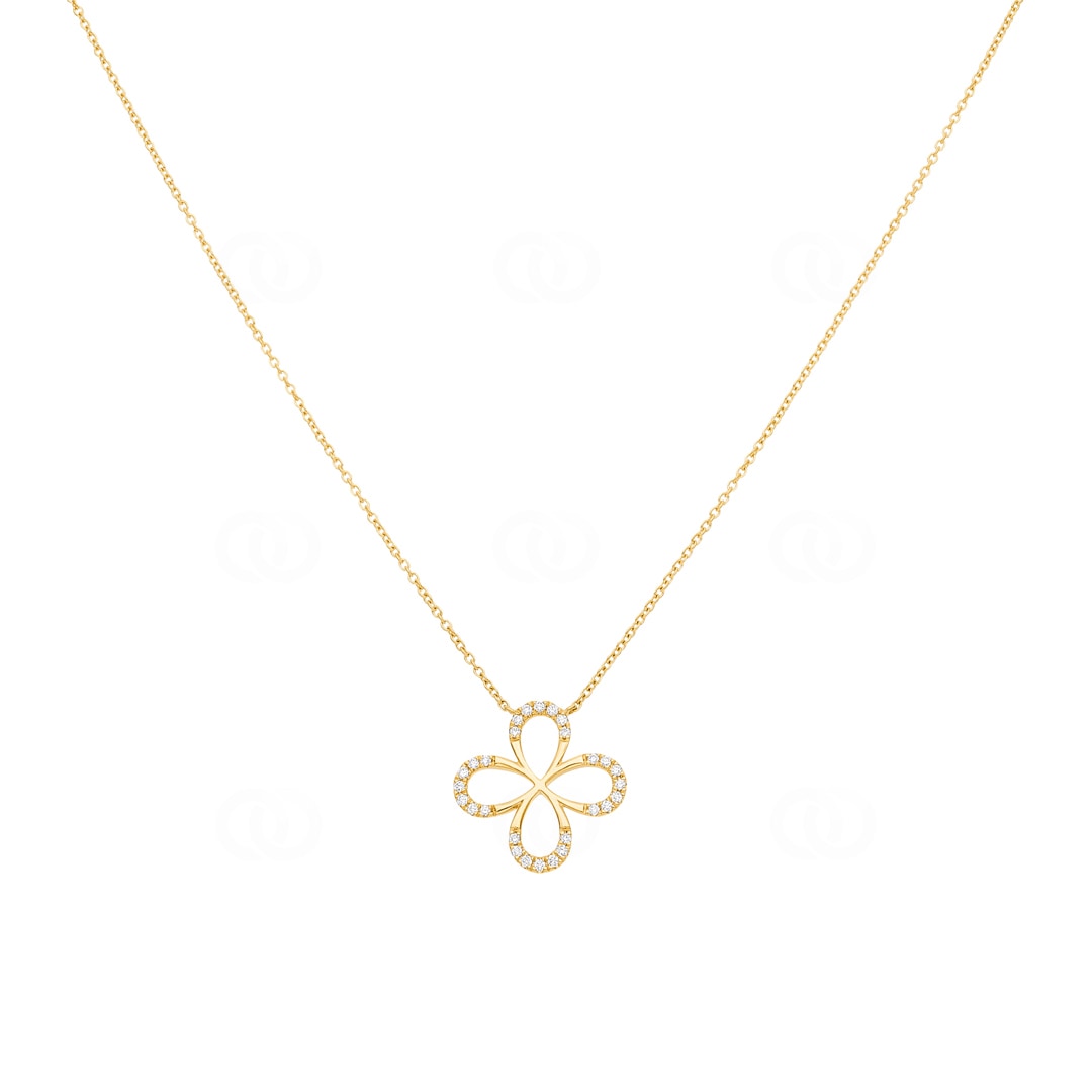 Collier 750/18 K Gelbgold Kleeblatt mit Diamanten 0.10 ct H/si