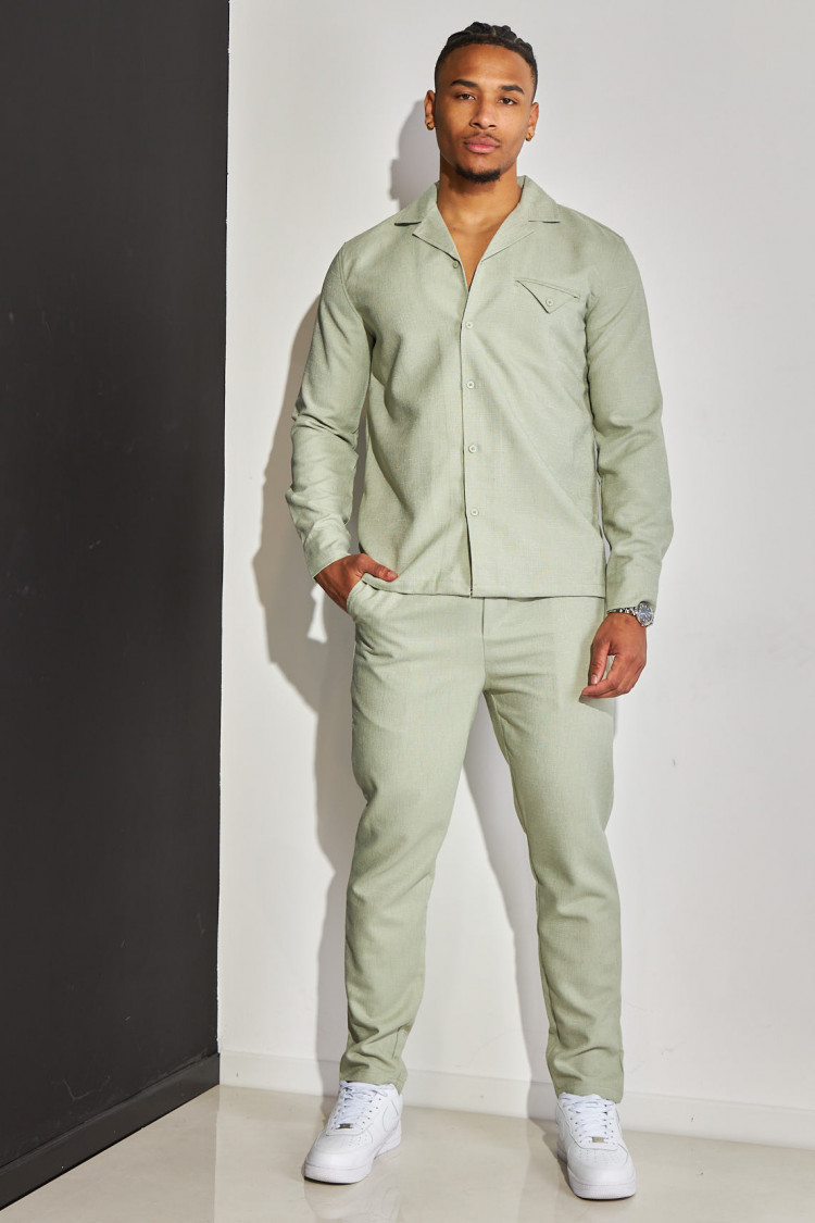 Ensemble 2 pièces chemise + pantalon chiné vert