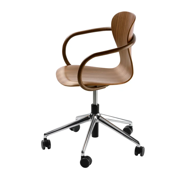 Thonet - S 220 FDRW Drehstuhl mit Rollen, Nussbaum / Gestell Aluminium poliert