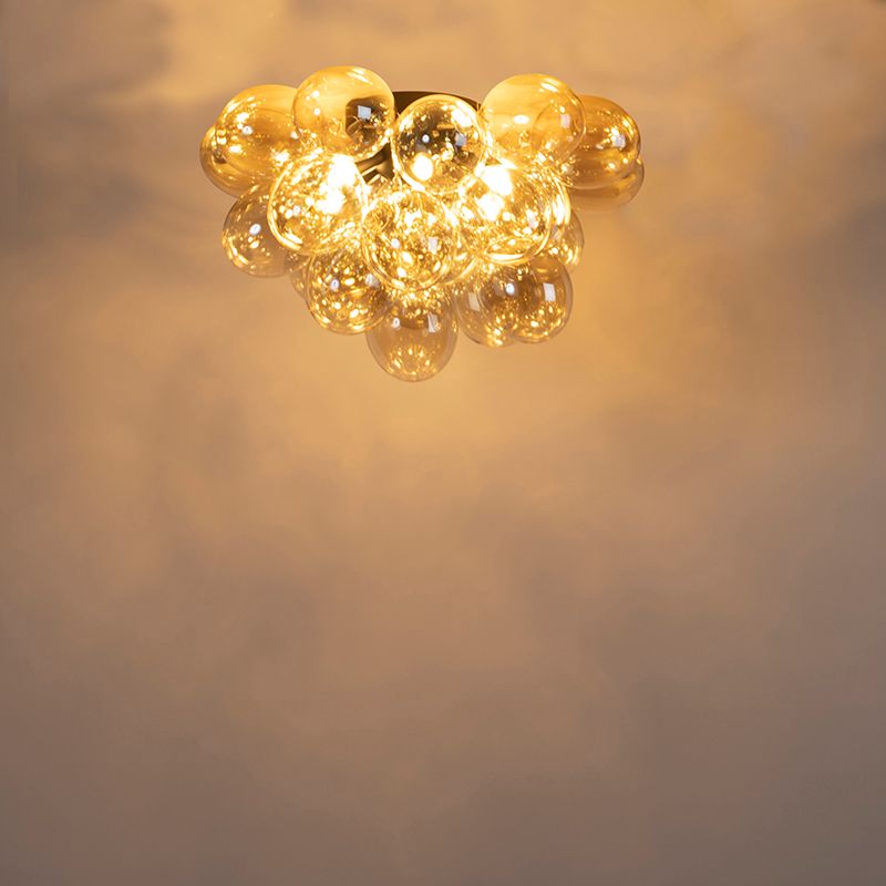 Smart plafondlamp zwart met amber glas 6-lichts incl. 6 Wifi G9 - Uvas