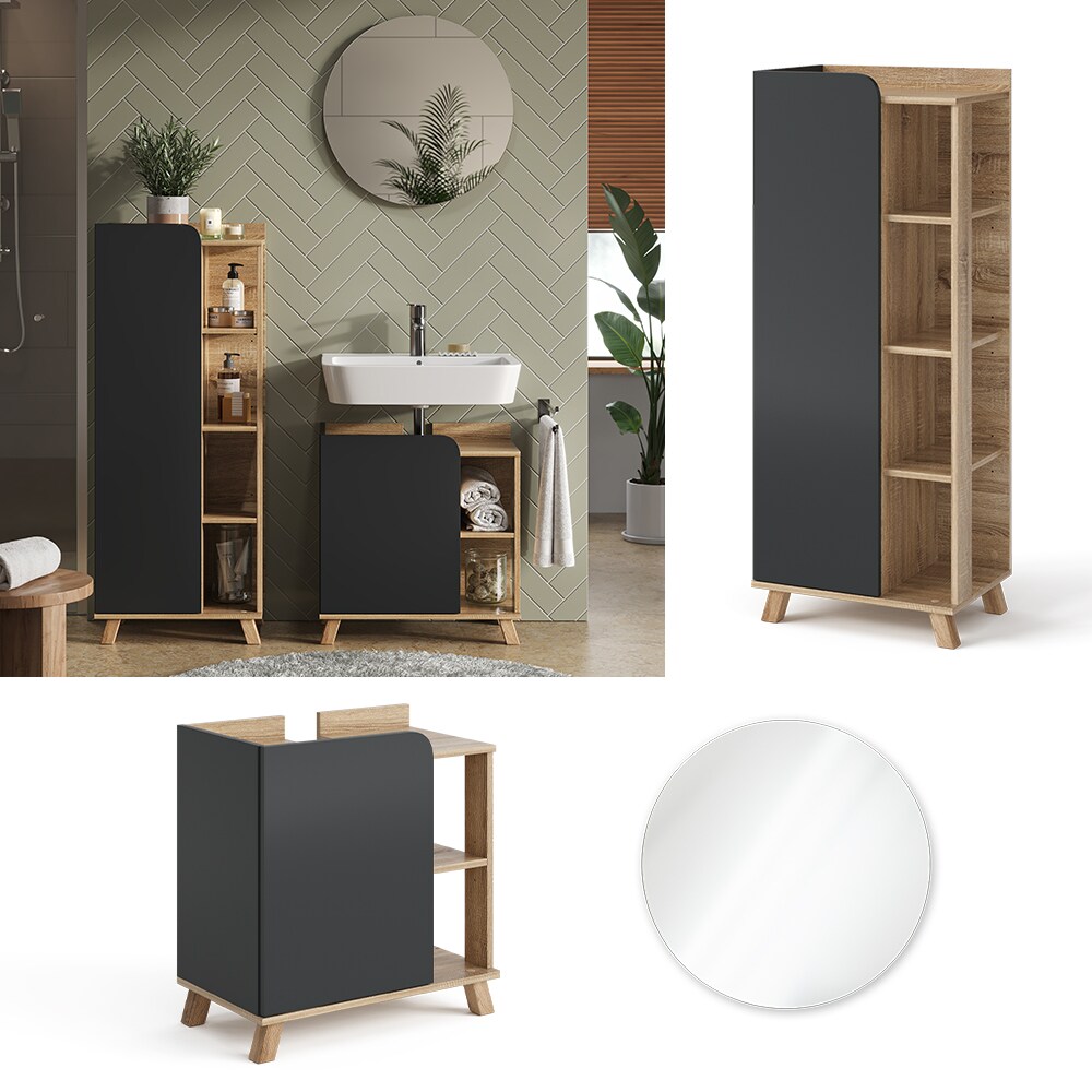 Vicco Badmöbel-Set Karen Sonoma Anthrazit 3 Teile