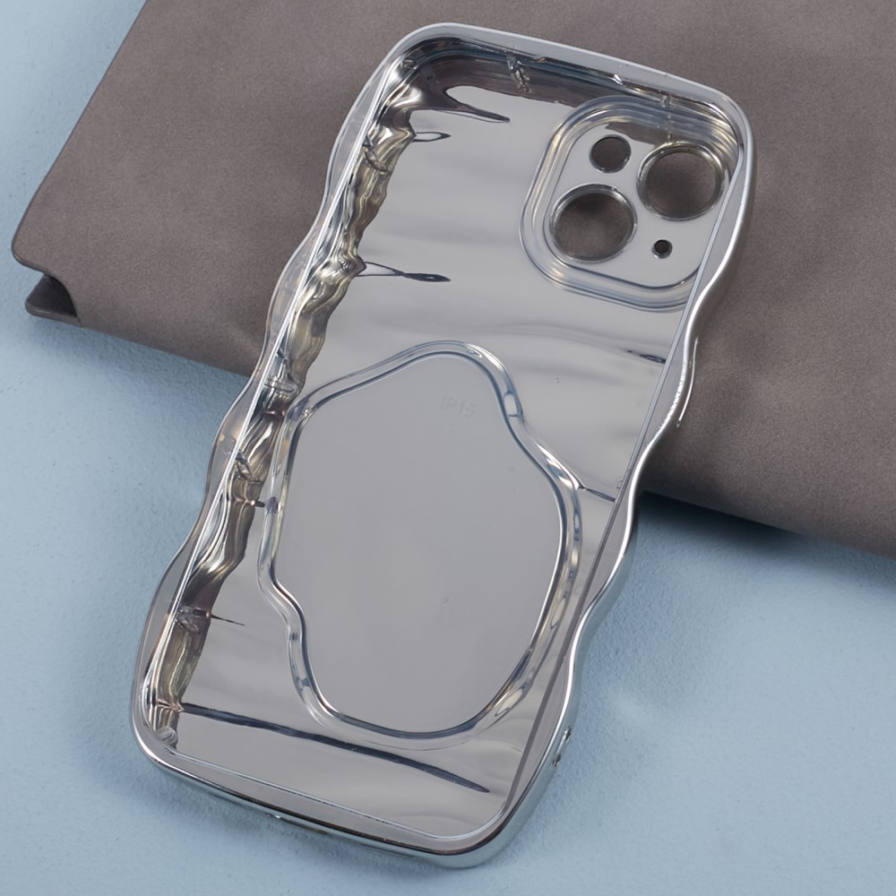 iPhone 14 Gummi Case Hülle mit Spiegel und Kameraschutz - Silber
