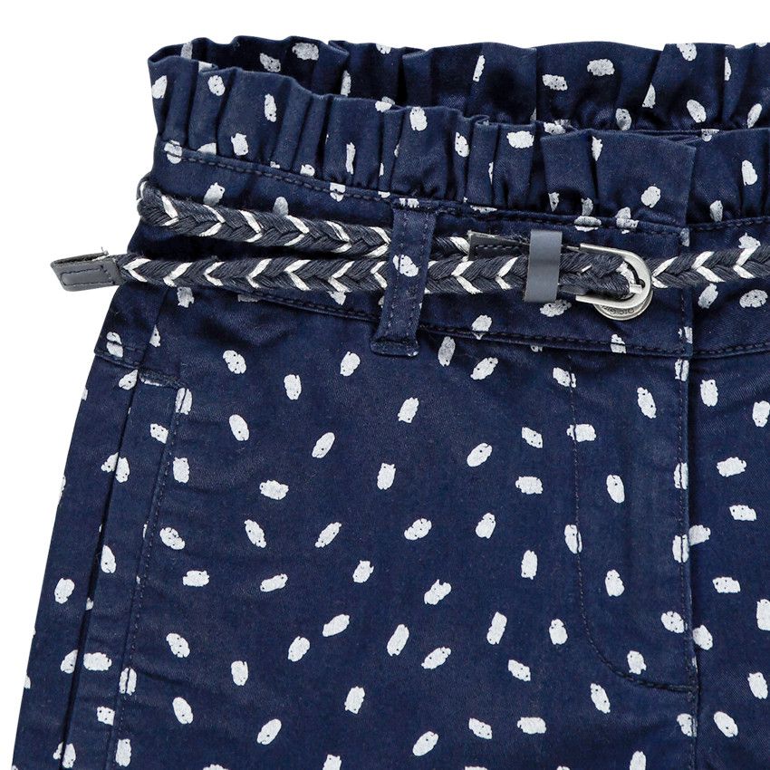 Short en toile imprimé à ceinture tressée - Bleu marine
