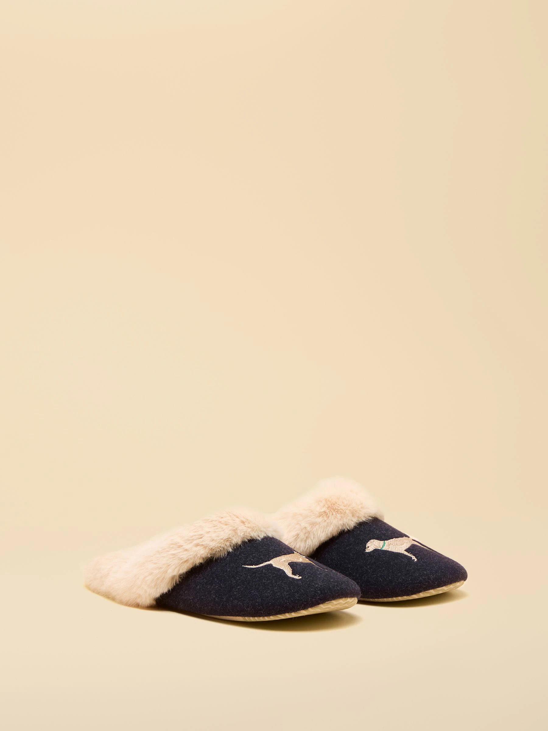 Marineblauw met hondenprint - Joules slippet luxe pantoffels