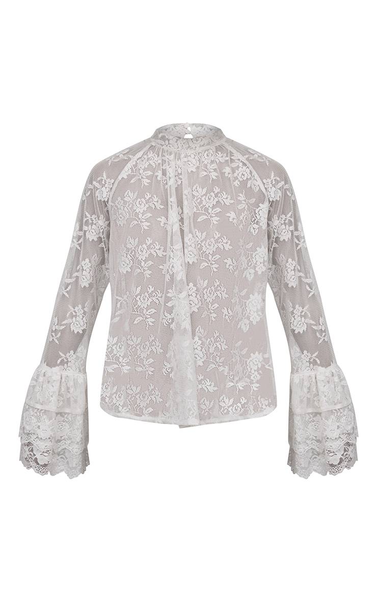 Crème Ensemble Coordonné Blouse En Dentelle À Col Montant Et Manches À Volants