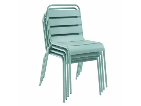 Salle à manger de jardin en métal - une table L.160 cm et 4 chaises empilables - Vert amande - MIRMANDE de MYLIA