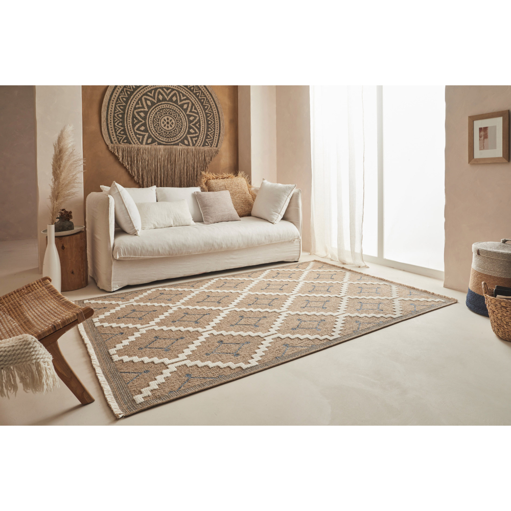 Tapis intérieur extérieur aspect jute bleu tulum 9041 180 x 67 cm