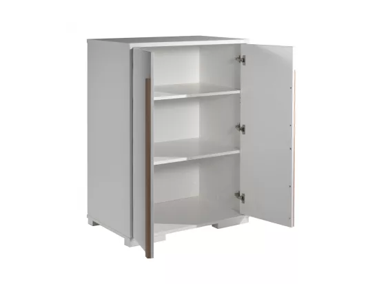 NASH WHITE - Armoire Basse 2 Portes Blanc et Bois
