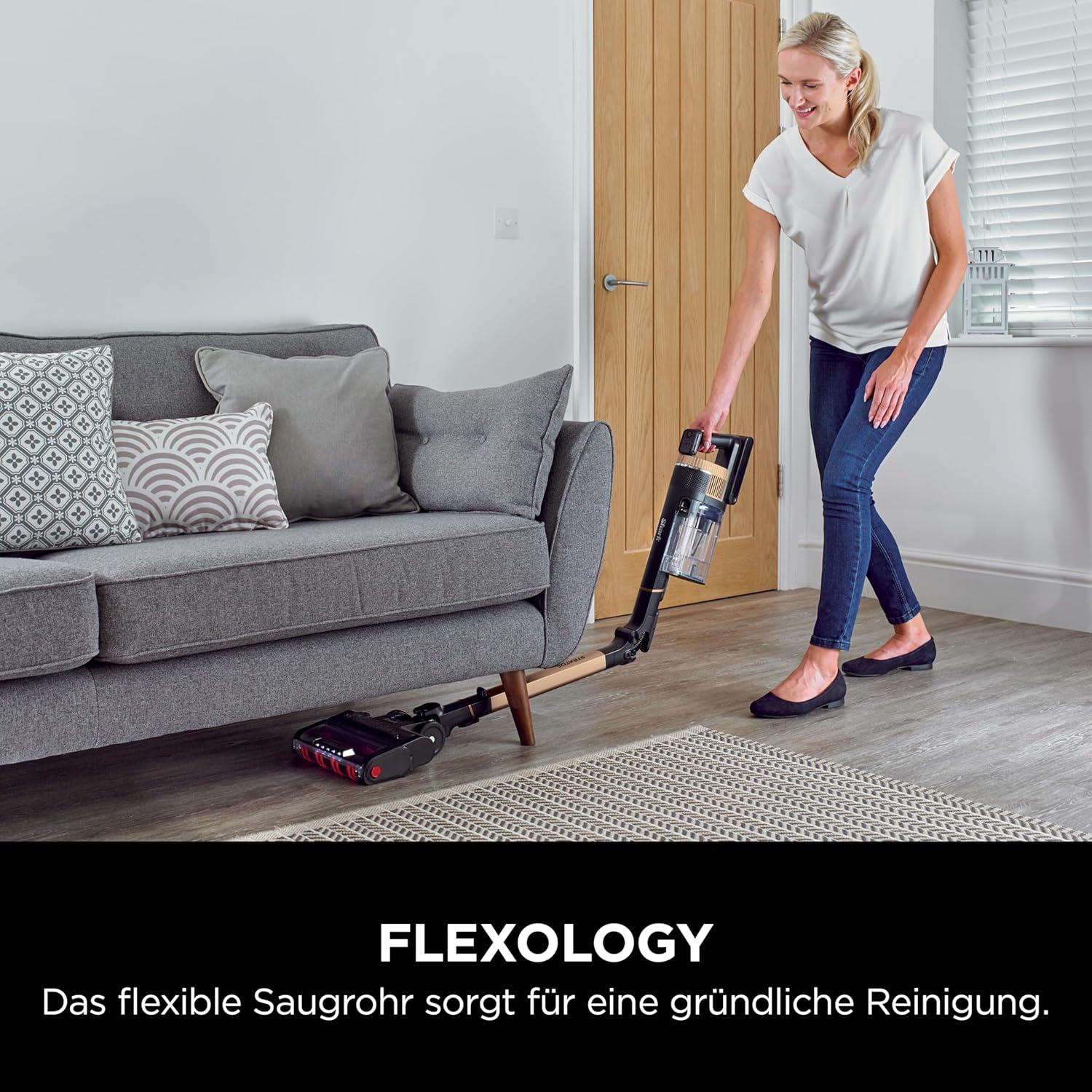 Shark Stratos Akku-Staubsauger freistehend, bis 60 Min. Laufzeit, kabellos, beutellos, für Tierhaare, Allergiker, Teppich und Hartböden, mit Auto-Kit und Knickgelenk-Rohr, grau/roségold, IZ400EUTBK