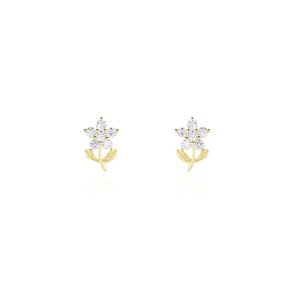 Boucles D'oreilles Puces Eleanor Fleur Or Jaune Oxyde De Zirconium