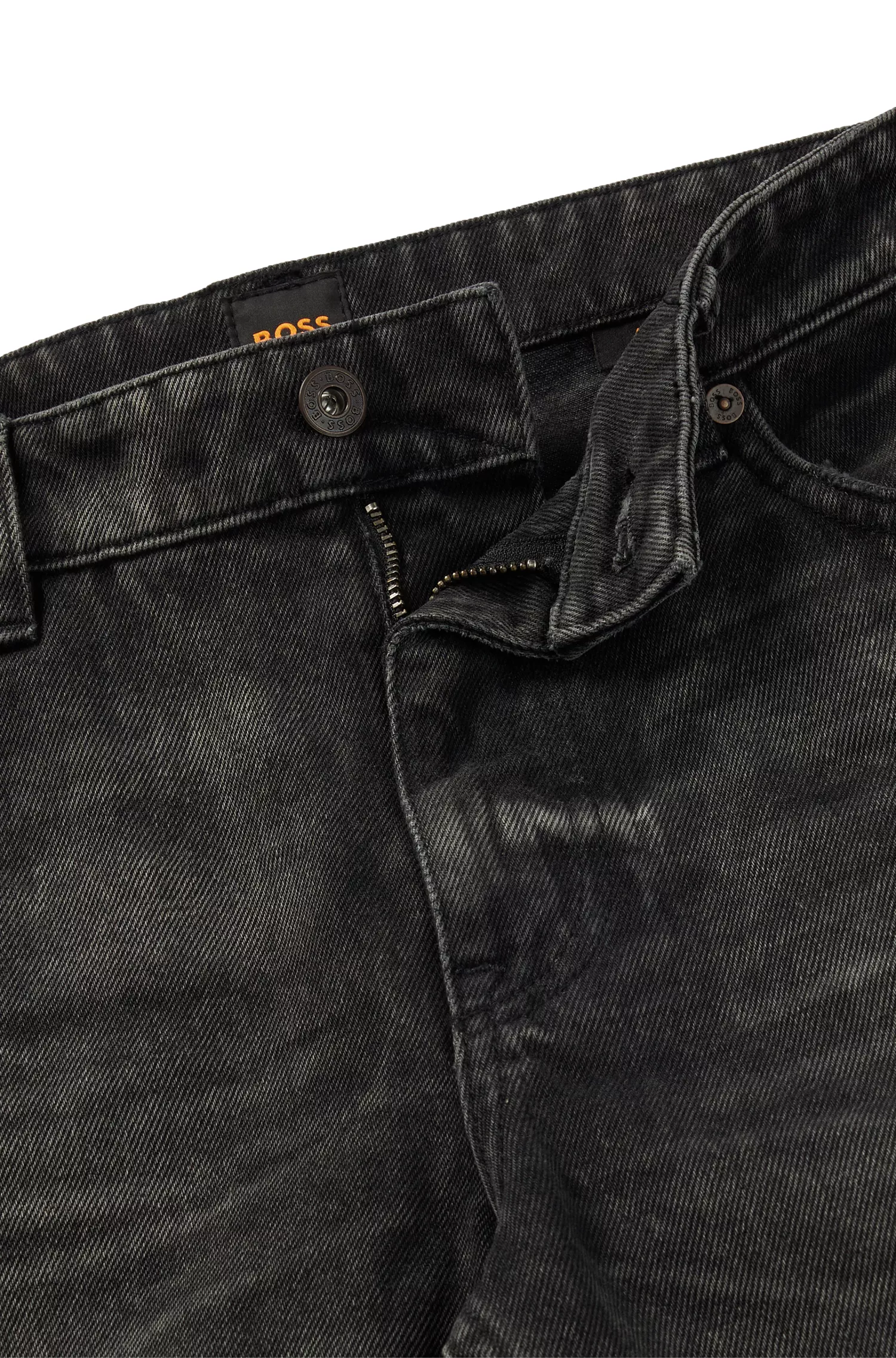 Calça jeans BOSS Orange de modelagem relaxada em denim rígido preto