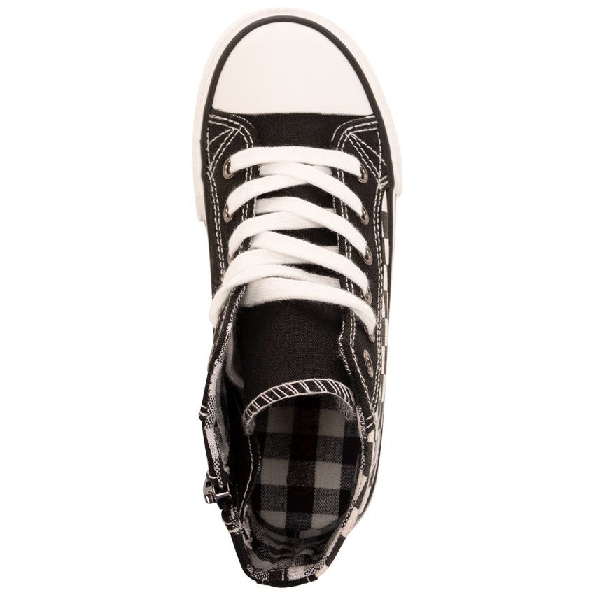 Baskets montantes en toile damier avec zip pour bébé garçon - Noir