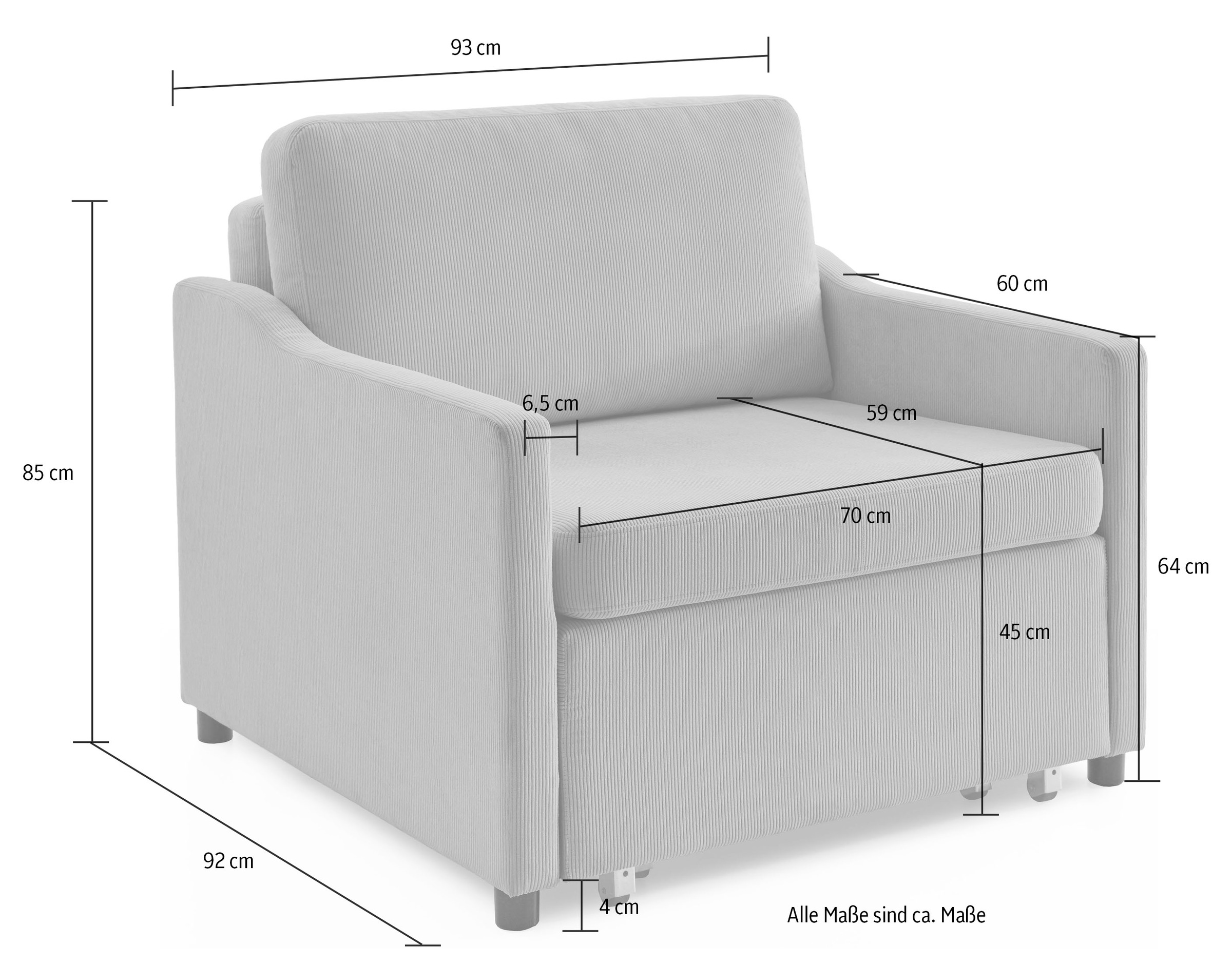ATLANTIC home collection XXL-Sessel »Anella« mit Cord-Bezug, mit Schlaffunktion, frei im Raum stellbar