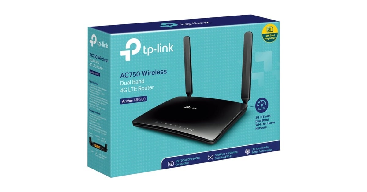 TP-LinkAC750 Draadloze Dual-band 4G-LTE-router Archer MR200 wlan lte router  (Zwart, micro-SIM | Mifi | zonder accu)