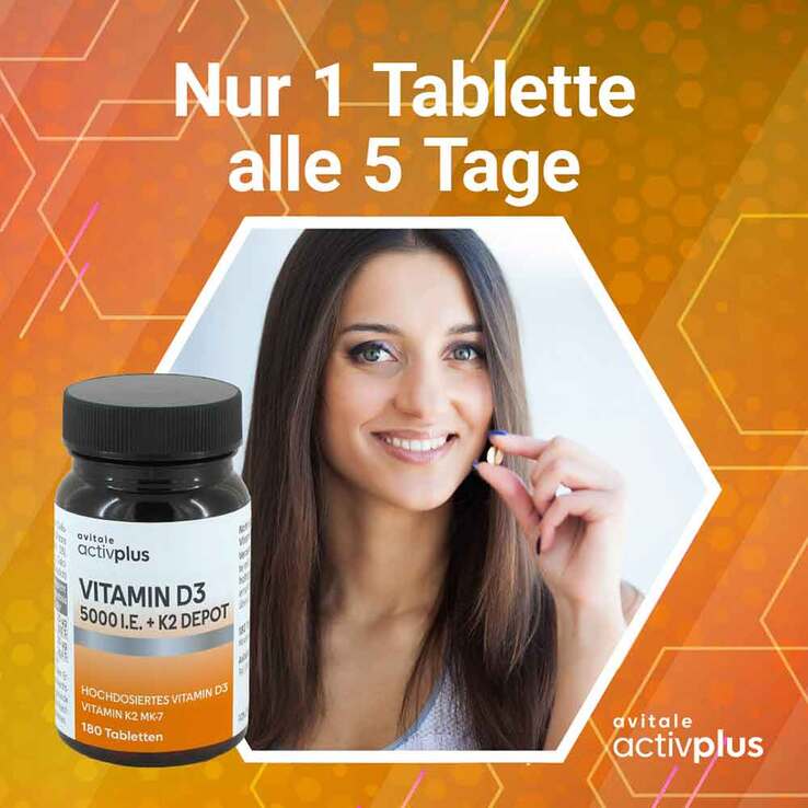 Activplus Vitamin D3 5000 I.E. + K2 Depot Tabletten, 180 St