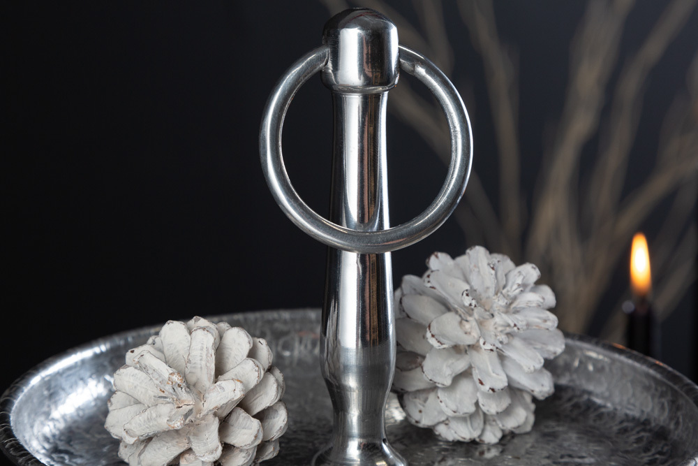 Design Etagere ORIENT 50cm silber im Wild Hammerschlag mit drei Etagen