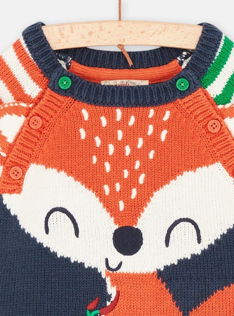 Pull bleu outremer, orange et vert doux pour bébé garçon