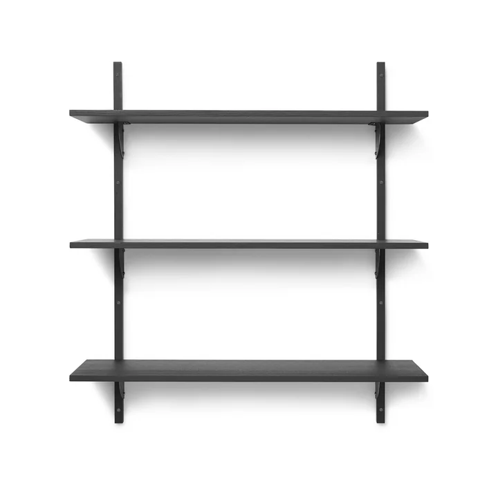 Ferm Living - Sector Wandregal triple, 87 cm, Esche schwarz / Messing schwarz