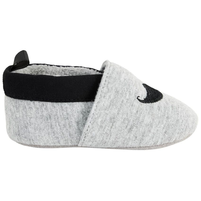 Chaussons souples broderie moustache pour bébé garçon - Gris chiné