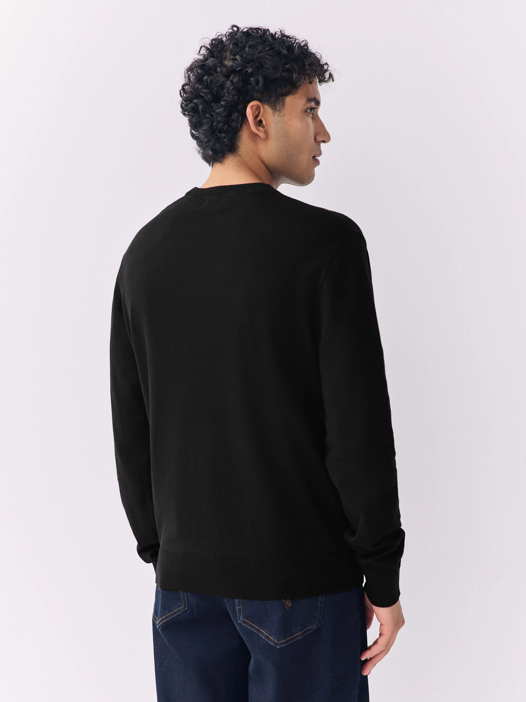 Zwart - Hertlogo - Regular Fit Cotton Rich Crew Neck Jumper