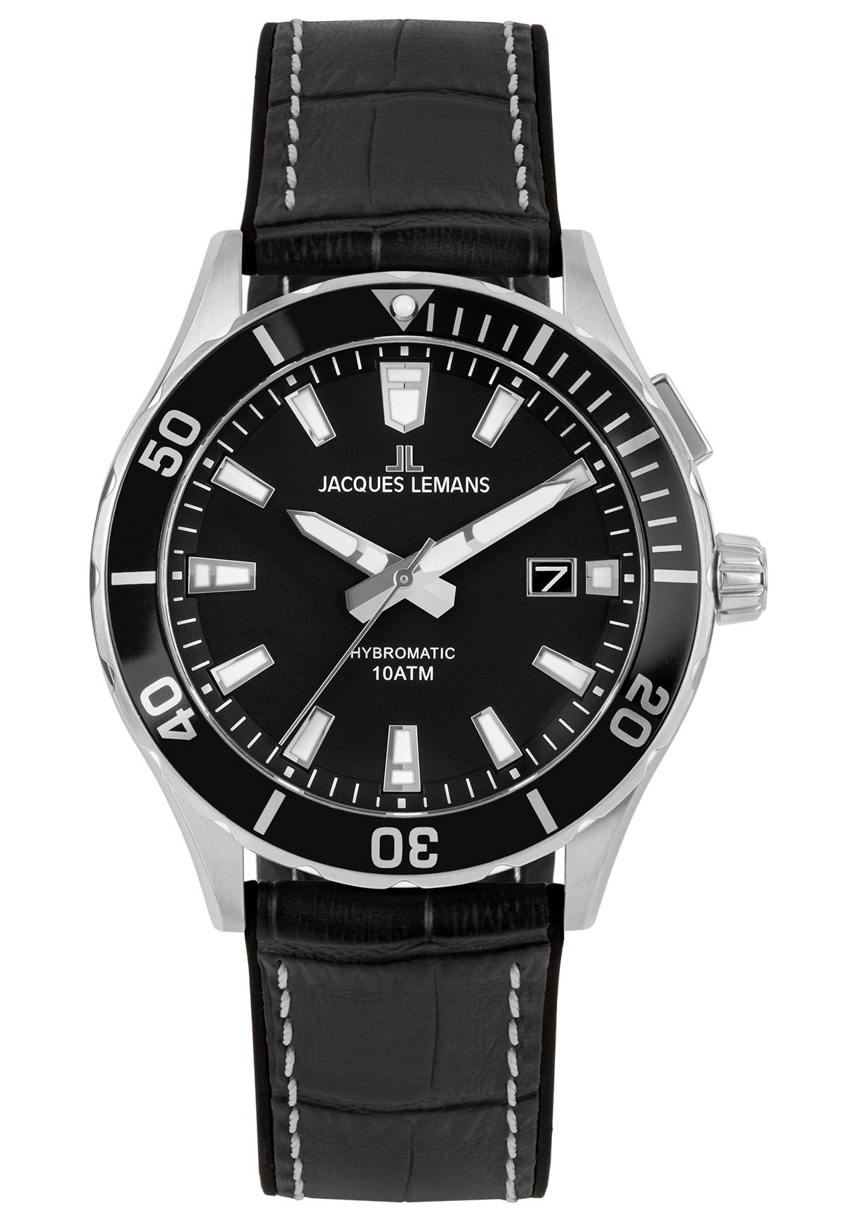 Jacques Lemans Herrenuhr Hybromatic Leather Black 1-2131A