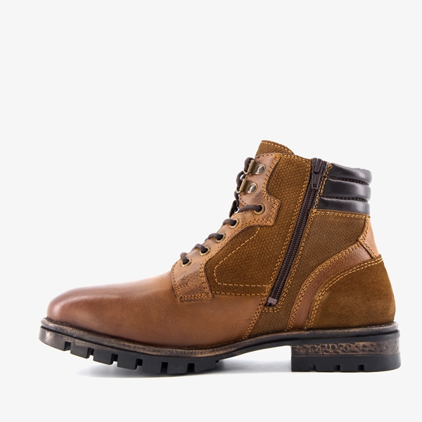 Van Beers leren heren veterboots cognac met suede