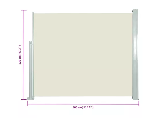 Auvent latéral rétractable 120 x 300 cm Blanc cassé