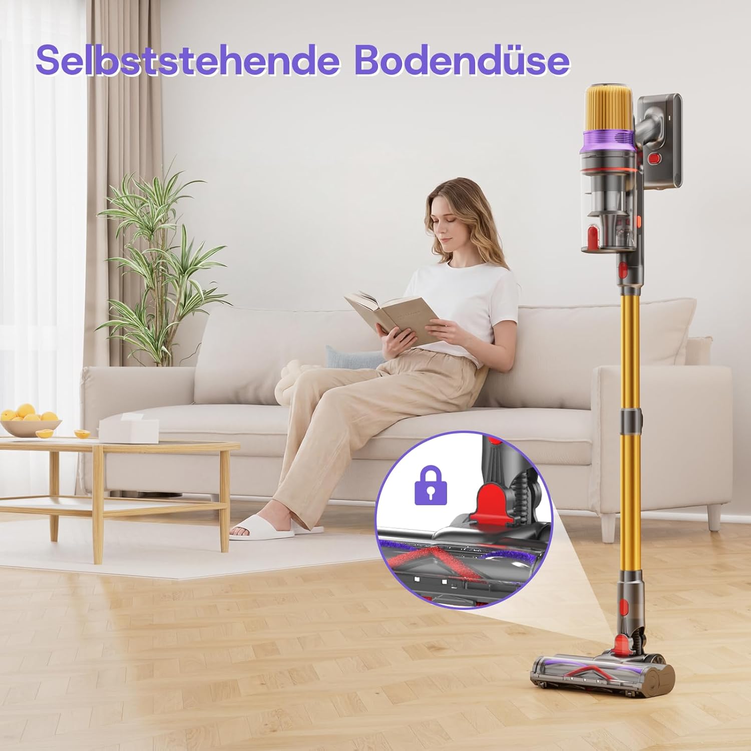 V16 Akku Staubsauger 600W/55Kpa/80Mins, Staubsauger Kabellos mit LED Touchscreen, Automatikmodus, Anti-Tangle Bodenbürste, Akkustaubsauger für Teppich Tierhaare Hartböden