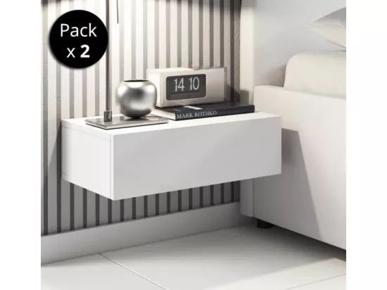 Lot 2 Tables de chevet pour Chambre à coucher en Blanc avec 46x34x15cm Europa