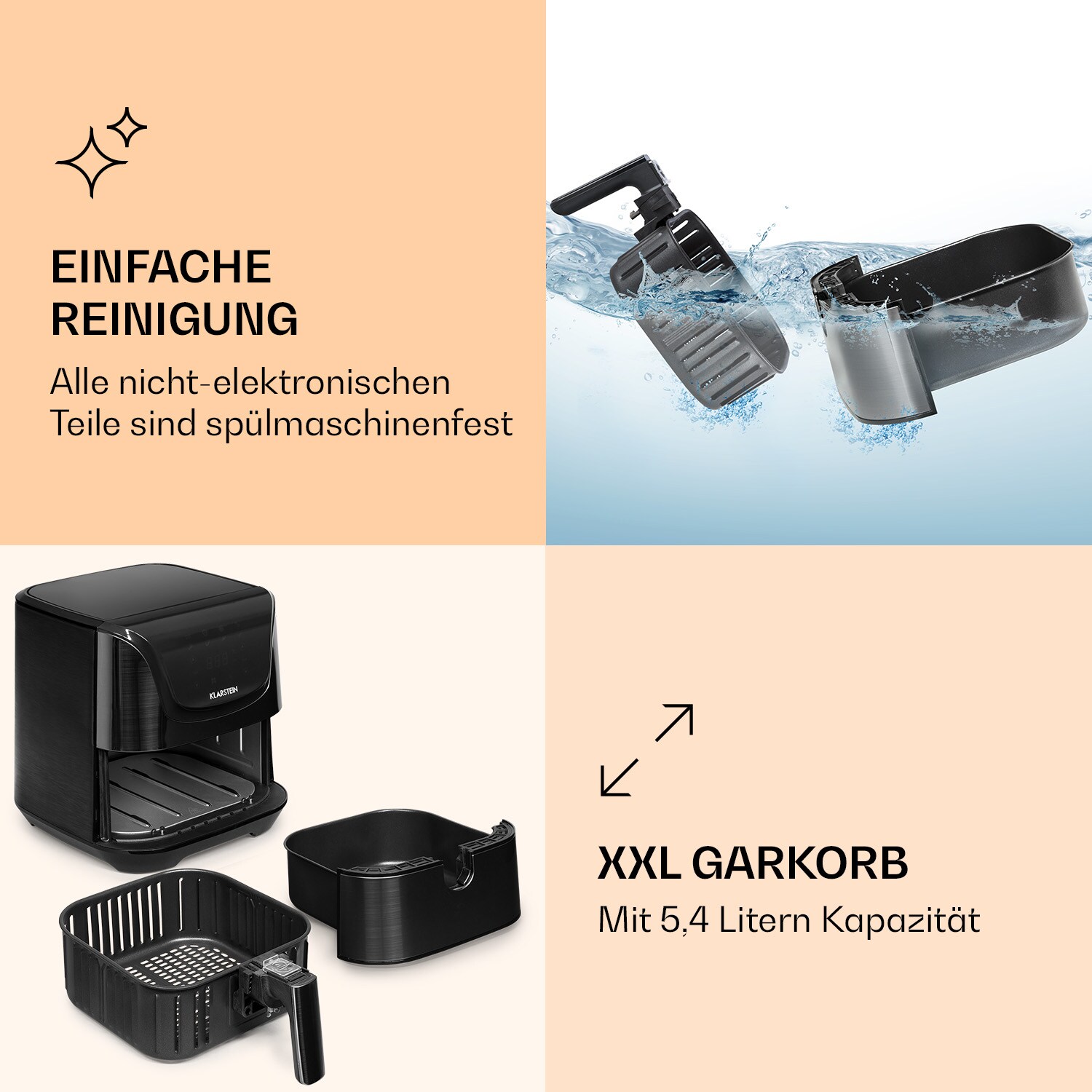 AeroVital Deluxe Heißluftfritteuse 1700W 5,4 Liter Edelstahl Schwarz