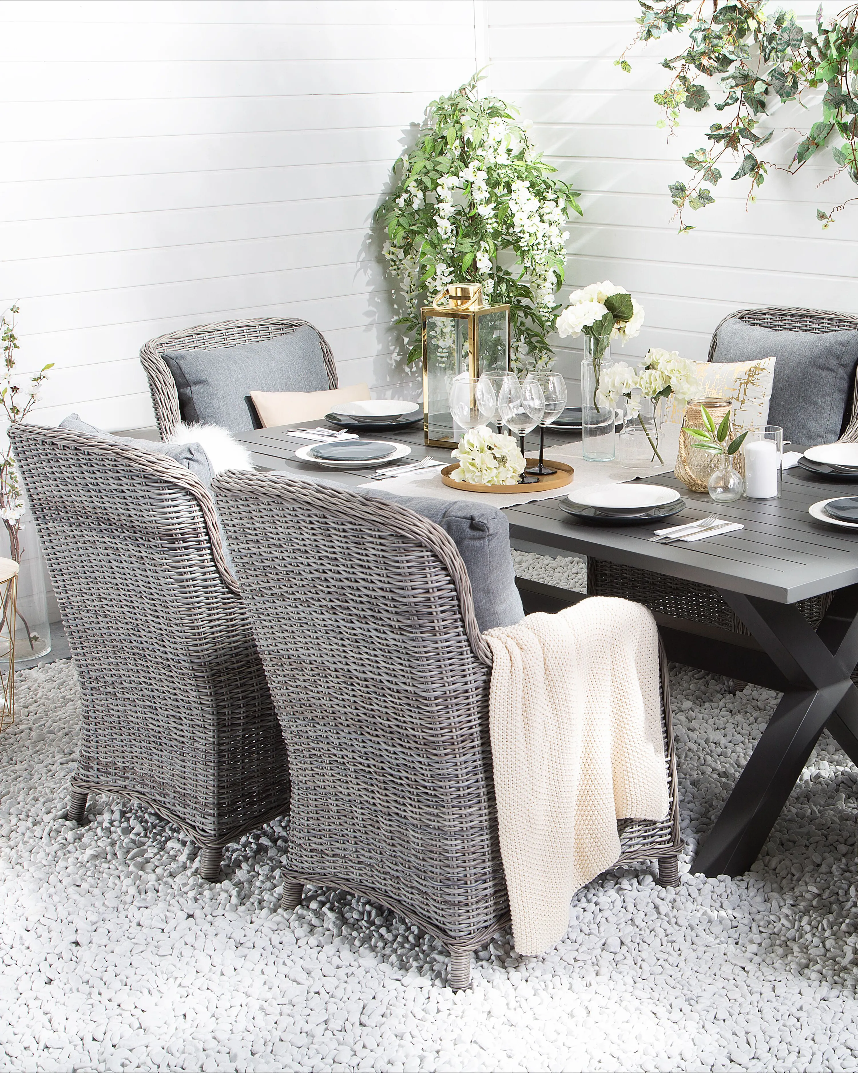 Set van 2 stoelen met zitkussen CASCAIS PE rotan Grijs