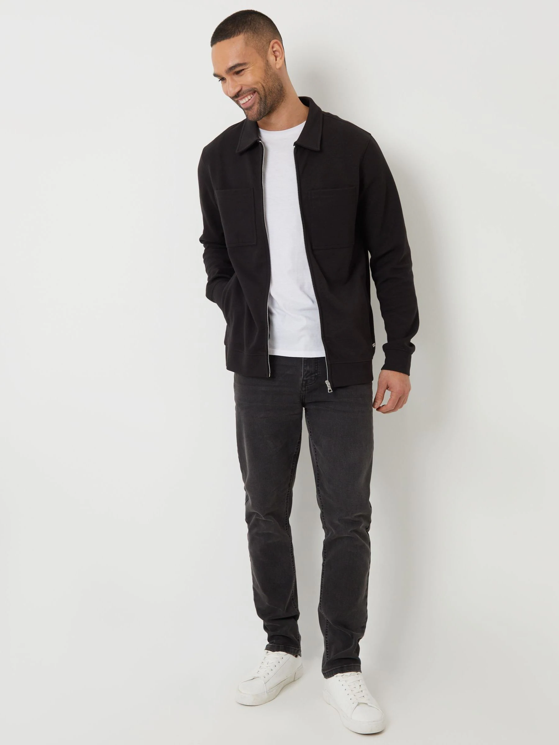 Zwart - Threadbare Pique Zip Through Shacket
