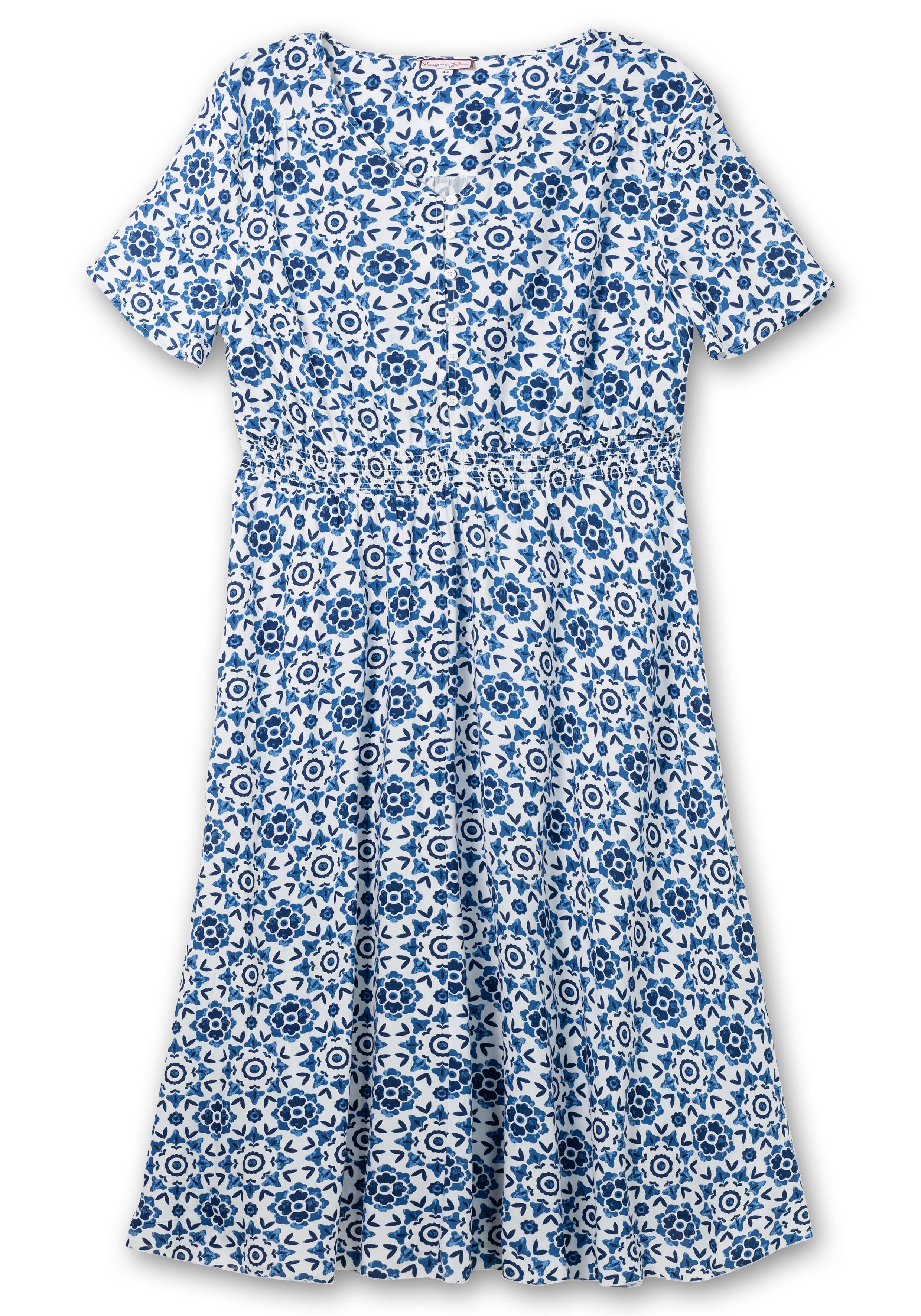 Kleid mit Alloverdruck und Smok-Taillenbund