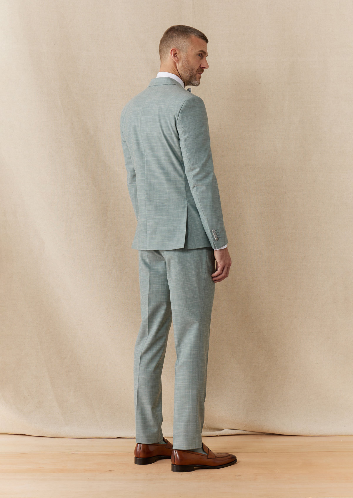 Costume 2 pièces Slim en laine et coton stretch unis vert d'eau