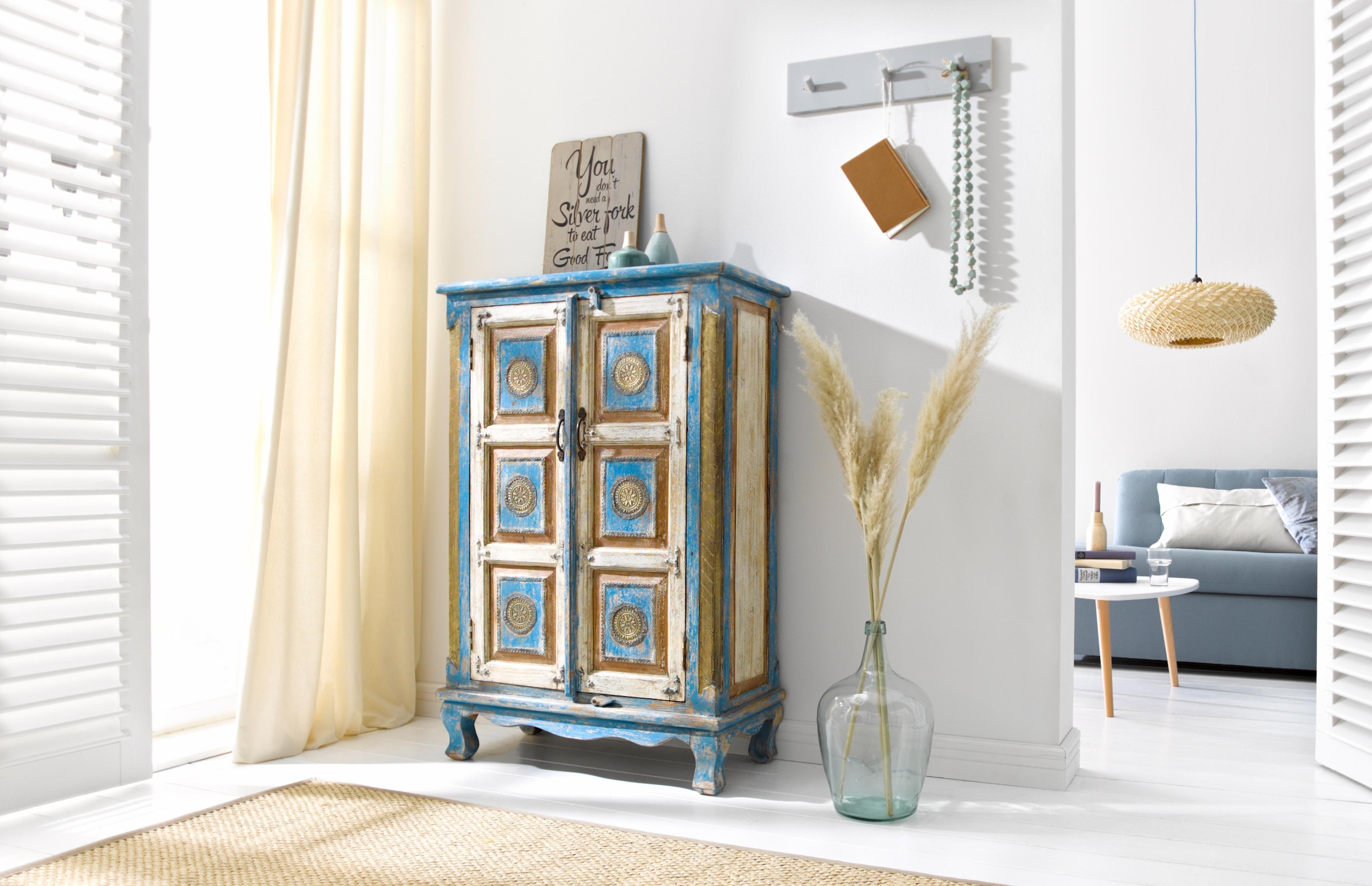Home affaire Highboard Stauraumschrank, Höhe 120 cm, mit aufwendiger Schnitzerei