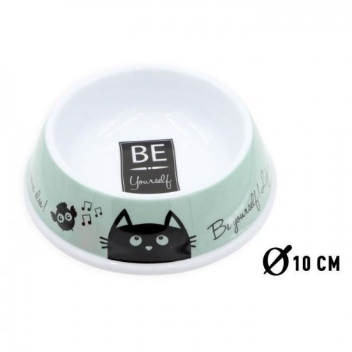 Comedouro e bebedouro AIME em melamina bege antiderrapante para gatos e cães de pequeno porte.