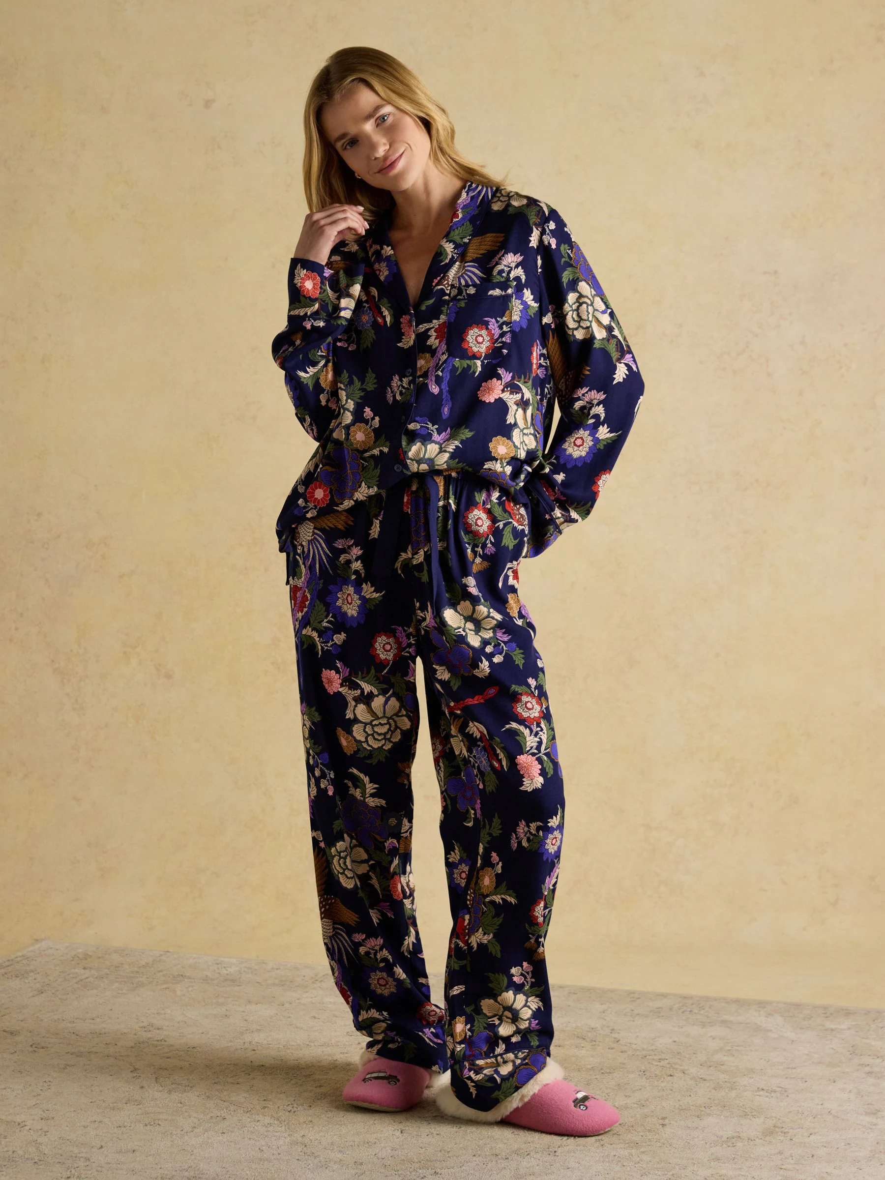 Navy Hidcote Floral - Joules Alma Woven Pyjama Set