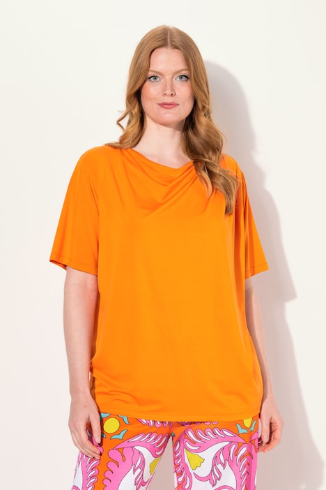 T-Shirt, Lyocell, Wasserfall-Ausschnitt, Halbarm