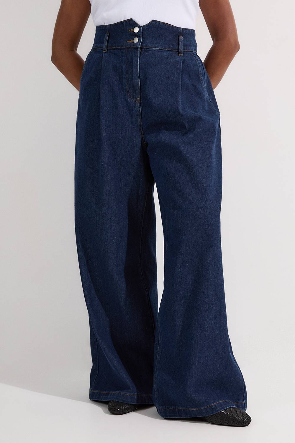 KarenMillen Pantalon en denim grande taille à jambes larges