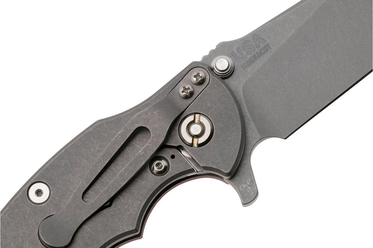 Rick Hinderer Jurassic Slicer, Hollow Ground Magnacut, Working Finish, Red G10, zakmes