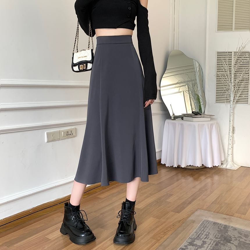 Shinsei - Hoge taille effen midi A-lijn rok