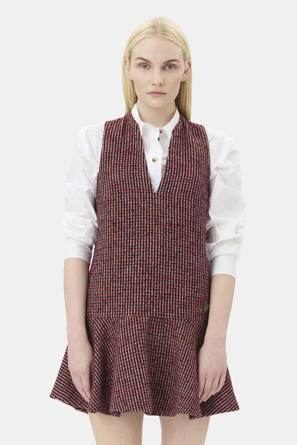 Ganni Woollen Check Mini Dress Racing red