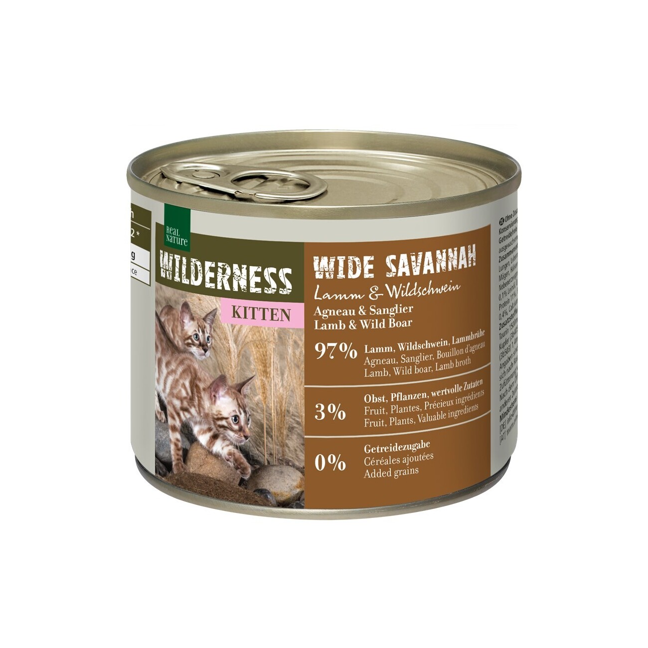 REAL NATURE WILDERNESS Nassfutter Katze, Kitten Wide Savannah, Lamm und Wildschwein 6x200 g