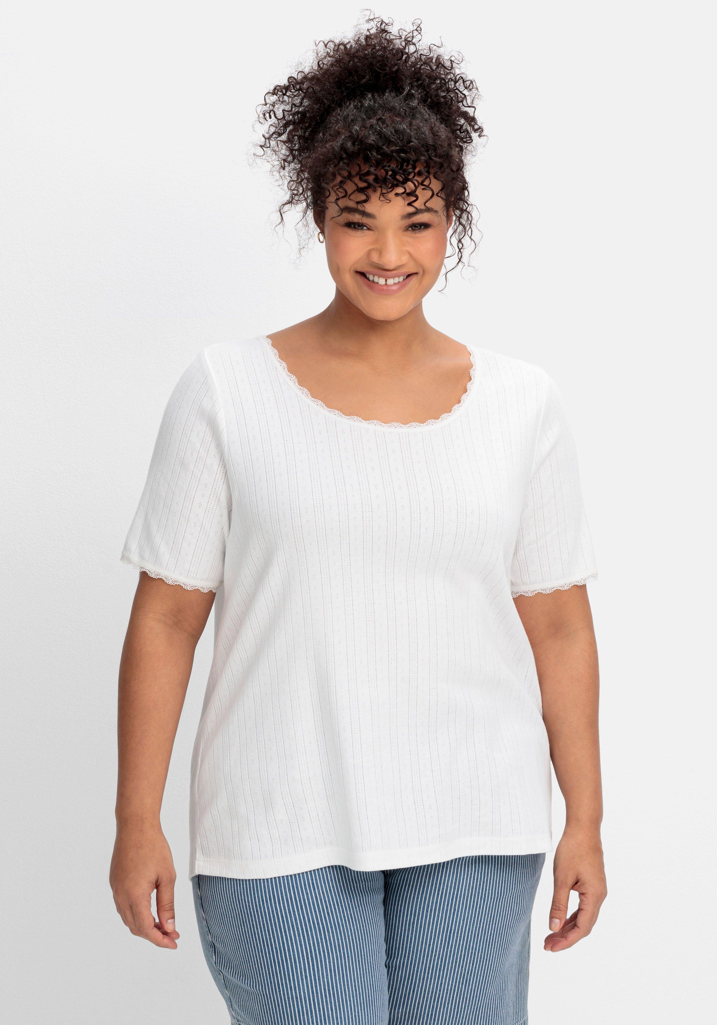 Rippshirt im Ajourmuster, mit Spitzendetails