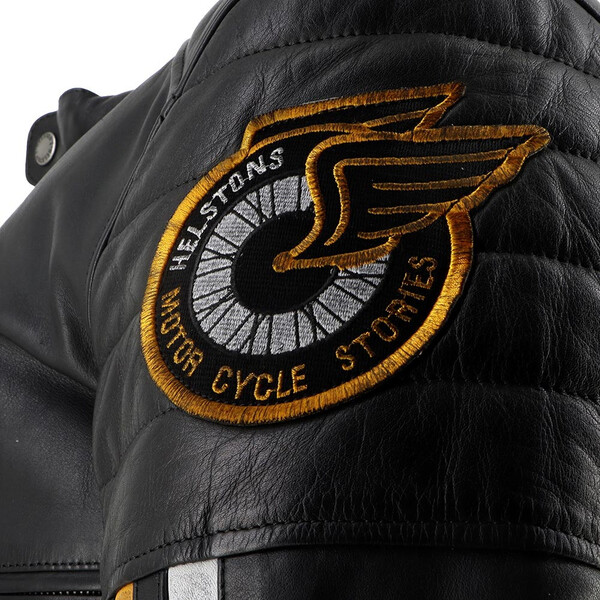 Helstons - Blouson Vulcan Cuir Rag Noir / Blanc / Jaune