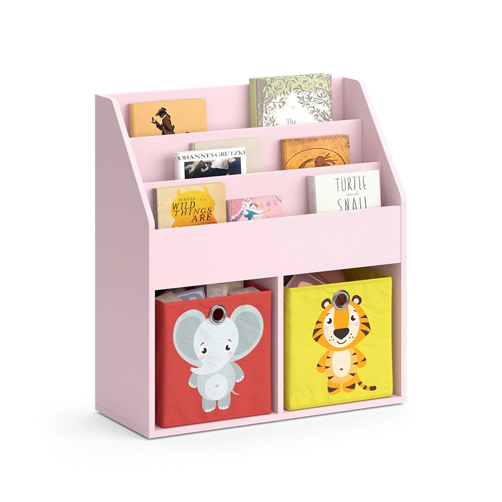 Vicco Kinderbücherregal Luigi 72 x 79 cm, Rosa, Kinderzimmerregal, mit Faltboxen